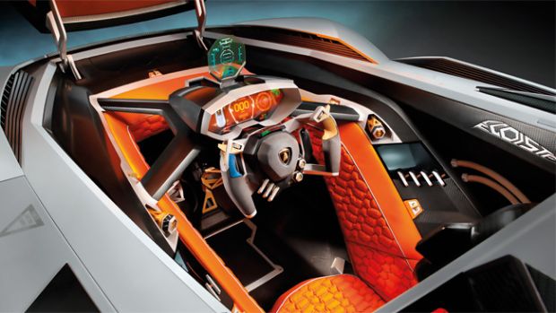 O "cockpit" da Lamborghini Egoista, mistura de caça e F1