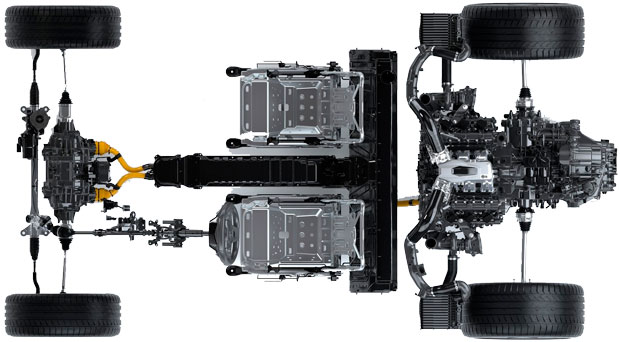 O chassis do Honda NSX mostrando o posicionamento de seus principais componentes