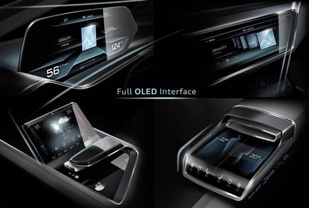 Ilustração de displays O LED usados no interior do concept e-tron quattro da Audi