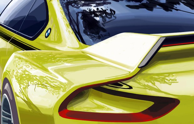 Ilustração de detalhe do belo BMW 3.0 CSL Hommage concept