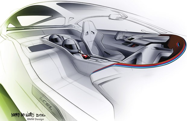 Sketch mostra a visão dos designers de como seria a cabine do BMW 3.0 CSL Hommage concept