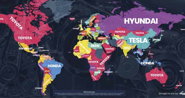 Quais as marcas de carro mais procuradas em cada país?